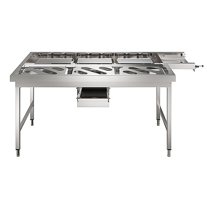 Movimentazione Stoviglie<br>Tavolo impilabile automatico, azionato da lavastoviglie, per 3 cesti, carico da sx a dx, 1920 mm