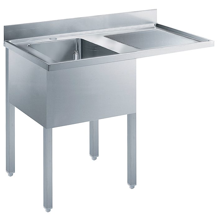 Preparazione Statica StandardLavatoio con 1 vasca e gocciolatoio destro, per lavastoviglie sottotavolo, da 1200 mm