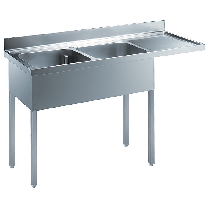 Preparazione Statica StandardLavatoio con 2 vasche e gocciolatoio destro, per lavastoviglie sottotavolo, da 1600 mm