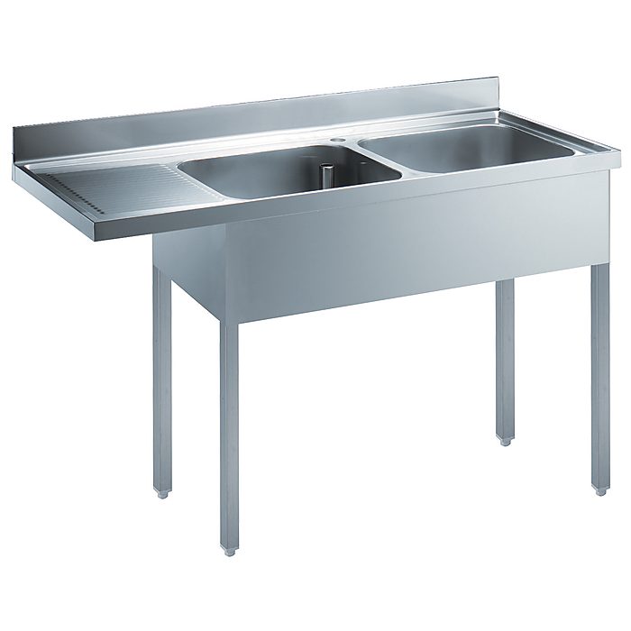 Preparazione Statica StandardLavatoio con 2 vasche e gocciolatoio sinistro, per lavastoviglie sottotavolo, da 1600 mm