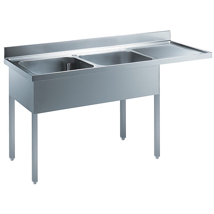 Preparazione Statica StandardLavatoio con 2 vasche e gocciolatoio destro, per lavastoviglie sottotavolo, da 1800 mm