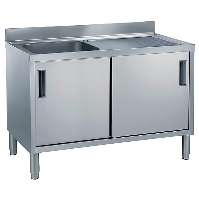 Preparazione Statica StandardLavatoio armadiato 1 vasca, gocciolatoio sinistro e 2 porte scorrevoli, da 1400 mm