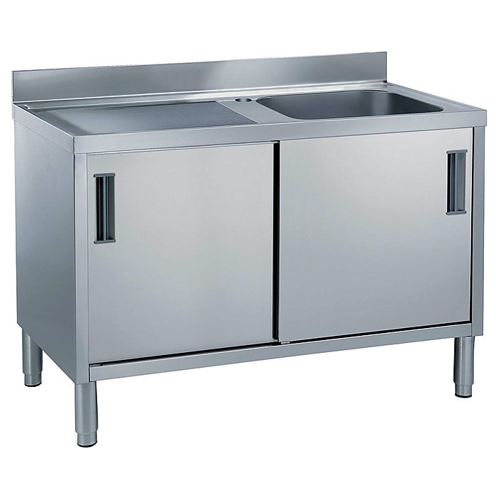 Preparazione Statica StandardLavatoio armadiato 1 vasca, gocciolatoio sinistro e 2 porte scorrevoli, da 1400 mm
