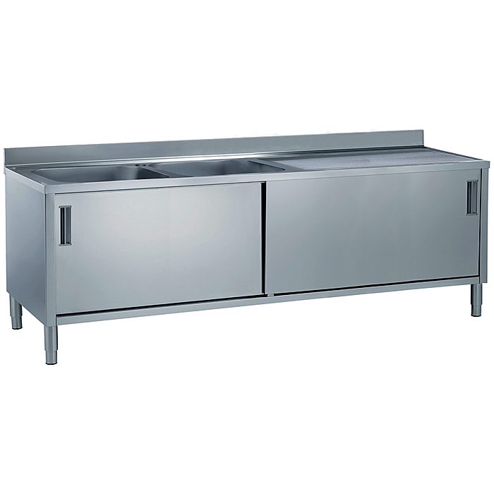 Preparazione Statica StandardLavatoio armadiato 2 vasche, gocciolatoio destro e 2 porte scorrevoli, da 2000 mm