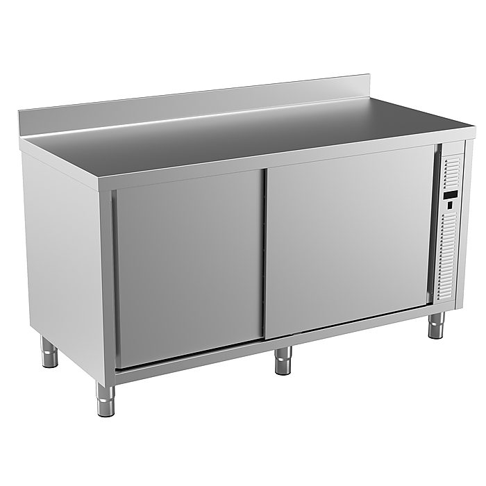 Preparazione Statica StandardTavolo armadiato caldo, ventilato, con alzatina, 1 ripiano e 2 porte scorrevoli, da 1400 mm