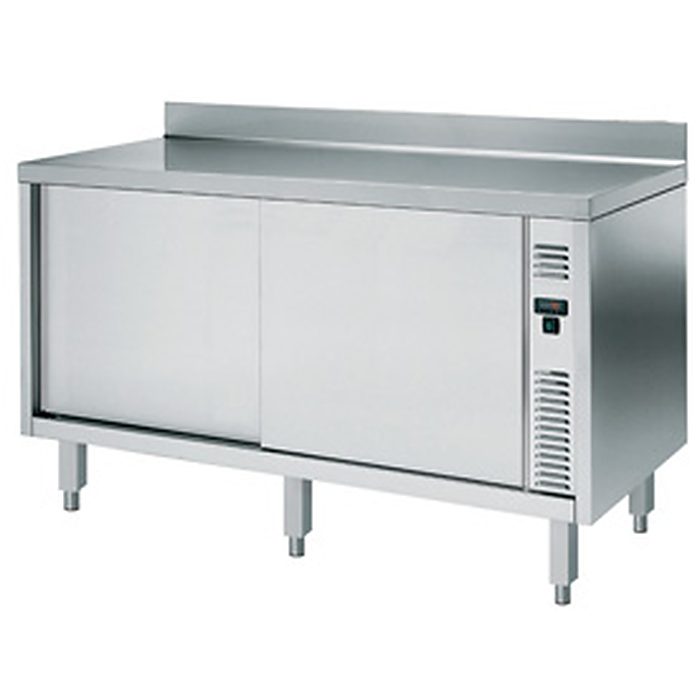 Preparazione Statica StandardTavolo armadiato caldo, ventilato, con alzatina, 1 ripiano e 2 porte scorrevoli, da 1800 mm