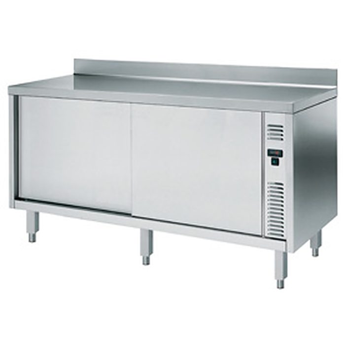 Preparazione Statica StandardTavolo armadiato caldo, ventilato, con alzatina, 1 ripiano e 2 porte scorrevoli, da 2000 mm