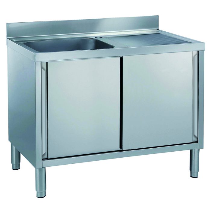 Preparazione Statica StandardLavatoio armadiato con 1 vasca, gocciolatoio destro e 2 porte scorrevoli, da 1200 mm