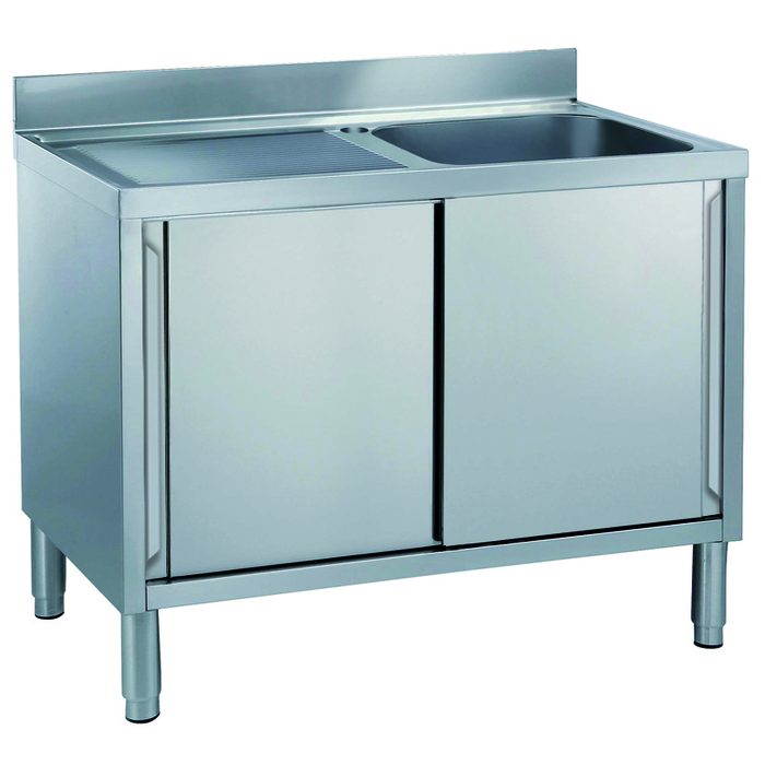 Preparazione Statica StandardLavatoio armadiato con 1 vasca, gocciolatoio sinistro e 2 porte scorrevoli, da 1200 mm