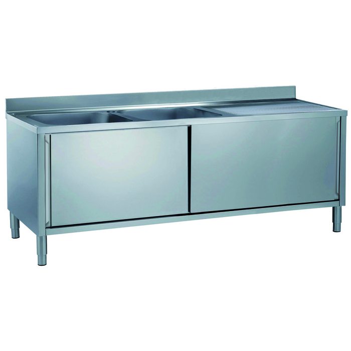Preparazione Statica StandardLavatoio armadiato con 2 vasche, gocciolatoio destro e 2 porte scorrevoli, da 1800 mm