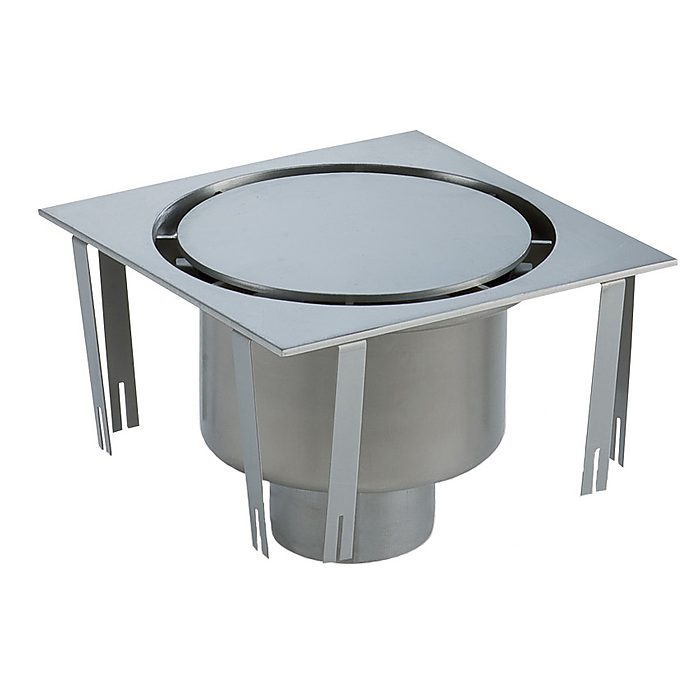 Pilette e vasche a pavimentoPiletta sifoide top pieno, scarico verticale, AISI 304 – 300×300 mm