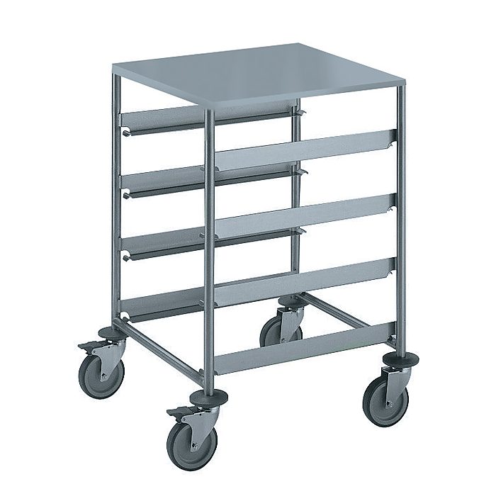 Carrelli di servizioCarrello con guide per 4 cesti lavastoviglie con piano