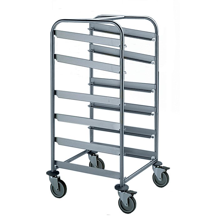 Carrelli di servizioCarrello con guide per 6 cesti lavastoviglie (due guide superiori inclinate)