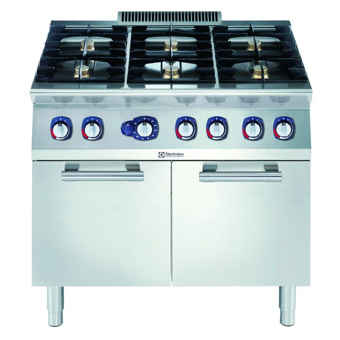 Gamma cottura modulareCucina a gas 6 fuochi (6×5,5 kw) su forno grande a gas (9 kw)